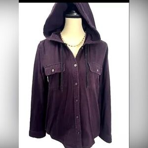 Empyre Women’s  Collard Hoodie Shirt Dark Purple Long Sleeve Button Up Size M